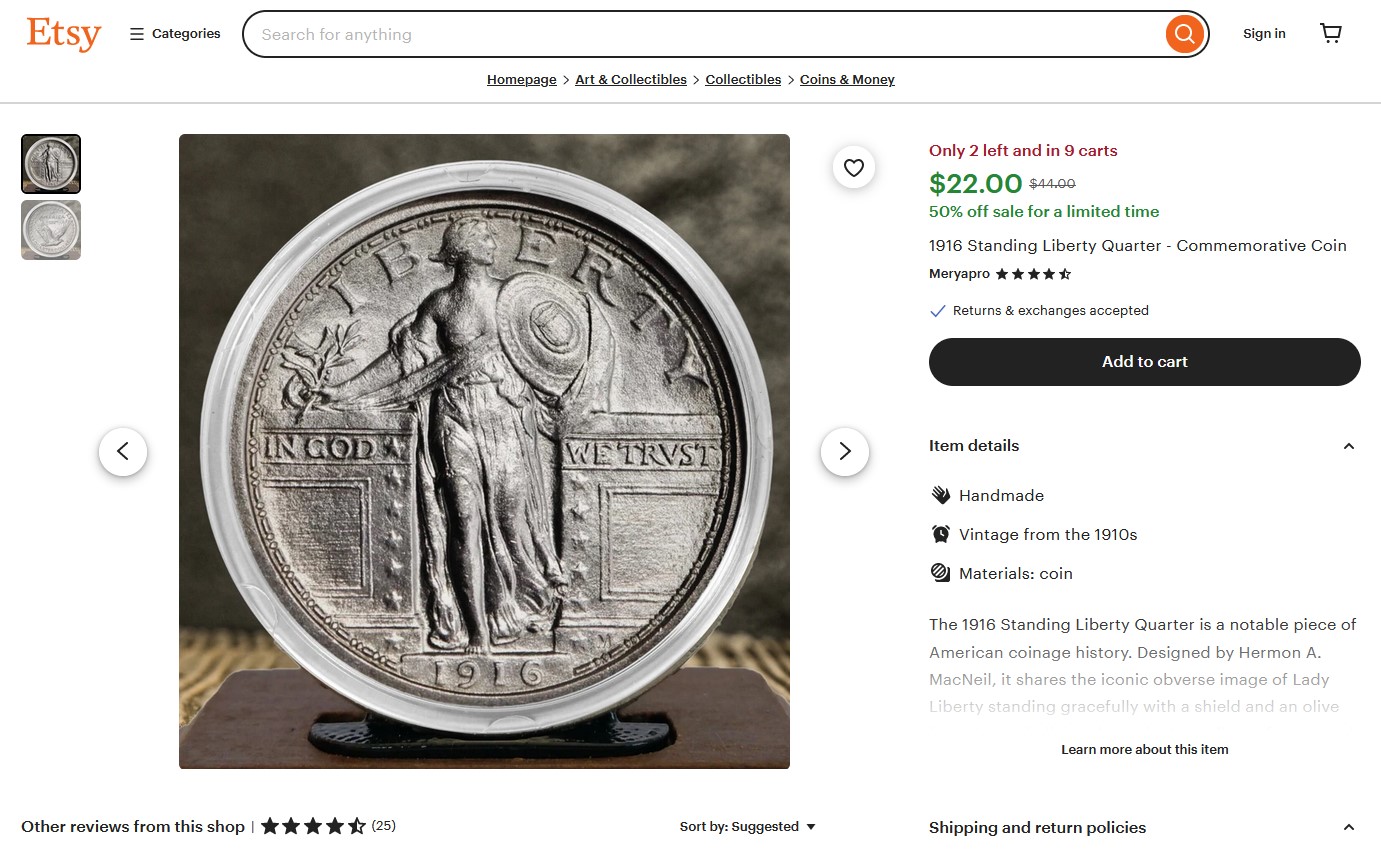 1916-Standing-Liberty-Quarter---Found-My-Coin-For-Sale-On-Etsy